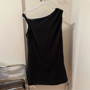 One-Shoulder Black Pinstripe Dress